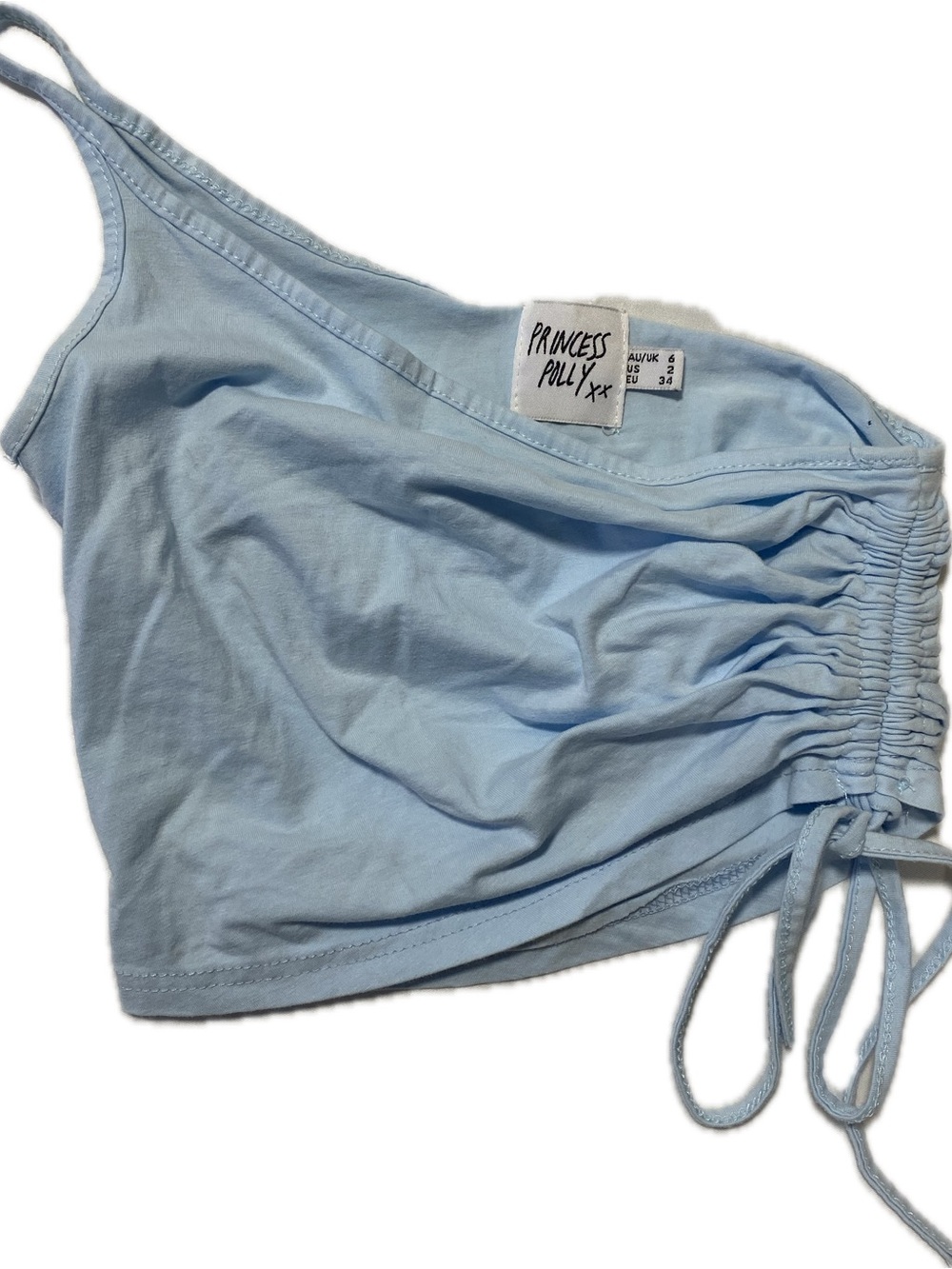 Princess Polly Baby Blue Ruched One-Shoulder Crop Top